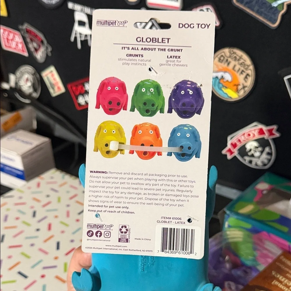 Blue Multicolor Squeaky Pig Dog Toy by Multipet